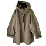Dermearne Women Trench Coat 2024 Autumn New Long Sleeve Loose Hooded Windbreaker Mid Length Casual Tops Ladies Outwear