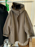 Dermearne Women Trench Coat 2024 Autumn New Long Sleeve Loose Hooded Windbreaker Mid Length Casual Tops Ladies Outwear