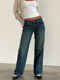 DERMEARNE Women Vintage Aesthetic Y2k Low Rise Baggy Jeans Loose Fit Boyfriend Straight Wide Leg Jeans Trendy Stretch Long Denim Pants