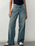 DERMEARNE Women Vintage Aesthetic Y2k Low Rise Baggy Jeans Loose Fit Boyfriend Straight Wide Leg Jeans Trendy Stretch Long Denim Pants