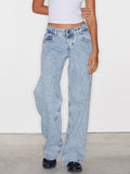 DERMEARNE Women Vintage Aesthetic Y2k Low Rise Baggy Jeans Loose Fit Boyfriend Straight Wide Leg Jeans Trendy Stretch Long Denim Pants