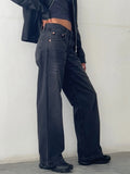 DERMEARNE Women Vintage Aesthetic Y2k Low Rise Baggy Jeans Loose Fit Boyfriend Straight Wide Leg Jeans Trendy Stretch Long Denim Pants