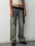 DERMEARNE Women Vintage Aesthetic Y2k Low Rise Baggy Jeans Loose Fit Boyfriend Straight Wide Leg Jeans Trendy Stretch Long Denim Pants