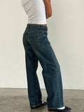 DERMEARNE Women Vintage Aesthetic Y2k Low Rise Baggy Jeans Loose Fit Boyfriend Straight Wide Leg Jeans Trendy Stretch Long Denim Pants