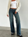 DERMEARNE Women Vintage Aesthetic Y2k Low Rise Baggy Jeans Loose Fit Boyfriend Straight Wide Leg Jeans Trendy Stretch Long Denim Pants