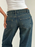 DERMEARNE Women Vintage Aesthetic Y2k Low Rise Baggy Jeans Loose Fit Boyfriend Straight Wide Leg Jeans Trendy Stretch Long Denim Pants