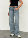 DERMEARNE Women Vintage Aesthetic Y2k Low Rise Baggy Jeans Loose Fit Boyfriend Straight Wide Leg Jeans Trendy Stretch Long Denim Pants