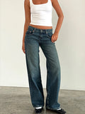 DERMEARNE Women Vintage Aesthetic Y2k Low Rise Baggy Jeans Loose Fit Boyfriend Straight Wide Leg Jeans Trendy Stretch Long Denim Pants