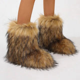 DERMEARNE Women Winter Fluffy Faux Fur Mid-Calf Snow Boots Y2K Fashion Warm Snow Boots Girl's Luxury Footwear Furry Boots Outdoor