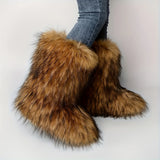 DERMEARNE Women Winter Fluffy Faux Fur Mid-Calf Snow Boots Y2K Fashion Warm Snow Boots Girl's Luxury Footwear Furry Boots Outdoor