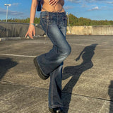 Dermearne Women Y2K Low Waist Jeans Loose Denim Pants Straight Leg Micro Flare Baggy Trouser Casual Gothic Bottom Punk Aesthetic