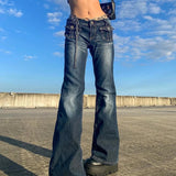 Dermearne Women Y2K Low Waist Jeans Loose Denim Pants Straight Leg Micro Flare Baggy Trouser Casual Gothic Bottom Punk Aesthetic