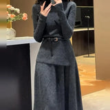 DERMEARNE Women's Crochet Dresses New In High Quality Luxury Autumn and Winter Female Knit Dress Loose On Sales Long Sleeve Korean Fashion