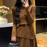 DERMEARNE Women's Crochet Dresses New In High Quality Luxury Autumn and Winter Female Knit Dress Loose On Sales Long Sleeve Korean Fashion