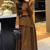 DERMEARNE Women's Crochet Dresses New In High Quality Luxury Autumn and Winter Female Knit Dress Loose On Sales Long Sleeve Korean Fashion