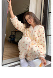 DERMEARNE Women's Pajamas Warm Sweet Winter Flannel Home Clothes Female Cute Soft Sleepwear Set Thicken Lounge Nightwear Pijama Mujer