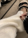 DERMEARNE Women's Soft Mink Wool Knitted Wide-leg Pants Autumn Winter Thick Oversized Loose Floor Length Pants Korean Lace Up Pants