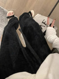 DERMEARNE Women's Soft Mink Wool Knitted Wide-leg Pants Autumn Winter Thick Oversized Loose Floor Length Pants Korean Lace Up Pants
