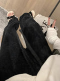 DERMEARNE Women's Soft Mink Wool Knitted Wide-leg Pants Autumn Winter Thick Oversized Loose Floor Length Pants Korean Lace Up Pants