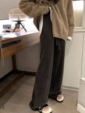 DERMEARNE Women's Soft Mink Wool Knitted Wide-leg Pants Autumn Winter Thick Oversized Loose Floor Length Pants Korean Lace Up Pants
