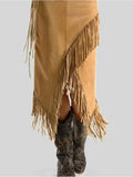 DERMEARNE Women's Tassel Skirt Vintage High Asymmetric Hem India Folk Straight Solid Casual High Street Autumn Fashion Female Split Skirts