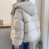 DERMEARNE Women's Winter Padded Jacket Coat 2024 New Cotton Hooded Solid Thick Parka Waterproof Puffy Korean Fashion Oversize Outdoor