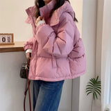 DERMEARNE Women's Winter Padded Jacket Coat 2024 New Cotton Hooded Solid Thick Parka Waterproof Puffy Korean Fashion Oversize Outdoor