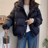 DERMEARNE Women's Winter Padded Jacket Coat 2024 New Cotton Hooded Solid Thick Parka Waterproof Puffy Korean Fashion Oversize Outdoor