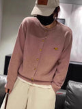 DERMEARNE Women's boutique high-end round neck sweater knitted cardigan embroidered sweater long sleeved new cashmere sweater