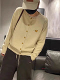 DERMEARNE Women's boutique high-end round neck sweater knitted cardigan embroidered sweater long sleeved new cashmere sweater