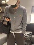 DERMEARNE Women's boutique high-end round neck sweater knitted cardigan embroidered sweater long sleeved new cashmere sweater