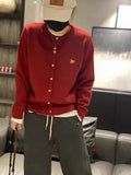 DERMEARNE Women's boutique high-end round neck sweater knitted cardigan embroidered sweater long sleeved new cashmere sweater