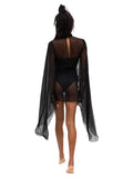 DERMEARNE Womens Bikini Cover Up See-through Beach Mini Dress Flare Sleeve Turtleneck Swimsuit Summer Beachwear
