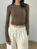 DERMEARNE Womens Long Sleeve Crop Tops Basic Slim Fitted Shirts Casual Fashion Solid Color 2024 Y2k Tops Teen Girl Clothes with Thumb Hole