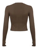 DERMEARNE Womens Long Sleeve Crop Tops Basic Slim Fitted Shirts Casual Fashion Solid Color 2024 Y2k Tops Teen Girl Clothes with Thumb Hole