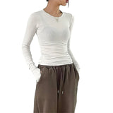 DERMEARNE Womens Long Sleeve Crop Tops Basic Slim Fitted Shirts Casual Fashion Solid Color 2024 Y2k Tops Teen Girl Clothes with Thumb Hole