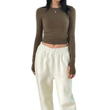 DERMEARNE Womens Long Sleeve Crop Tops Basic Slim Fitted Shirts Casual Fashion Solid Color 2024 Y2k Tops Teen Girl Clothes with Thumb Hole