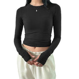 DERMEARNE Womens Long Sleeve Crop Tops Basic Slim Fitted Shirts Casual Fashion Solid Color 2024 Y2k Tops Teen Girl Clothes with Thumb Hole