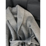 DERMEARNE Wool & Blends Overcoats Women Faux Fur Long Sleeve Coat Office Lady Trench Winter Clothes Top Grey Jackets Vintage Streetwear