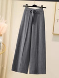 DERMEARNE Wool Straight High Waist Knited Wide-Leg Pants for Women Autumn and Winter Casual Pants Looseand Lazy Style Draping Moving Pants