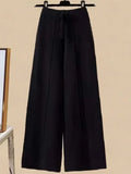 DERMEARNE Wool Straight High Waist Knited Wide-Leg Pants for Women Autumn and Winter Casual Pants Looseand Lazy Style Draping Moving Pants
