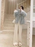 DERMEARNE Wool Straight High Waist Knited Wide-Leg Pants for Women Autumn and Winter Casual Pants Looseand Lazy Style Draping Moving Pants