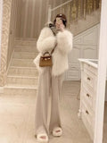 DERMEARNE Wool Straight High Waist Knited Wide-Leg Pants for Women Autumn and Winter Casual Pants Looseand Lazy Style Draping Moving Pants