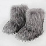 DERMEARNE Y2K Fluffy Mid-calf Boots Winter Women Fashion Snow Boots Warm Cotton Shoes