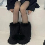 DERMEARNE Y2K Fluffy Mid-calf Boots Winter Women Fashion Snow Boots Warm Cotton Shoes