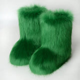 DERMEARNE Y2K Fluffy Mid-calf Boots Winter Women Fashion Snow Boots Warm Cotton Shoes