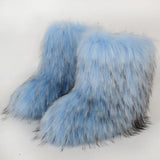 DERMEARNE Y2K Fluffy Mid-calf Boots Winter Women Fashion Snow Boots Warm Cotton Shoes