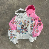 DERMEARNE Y2K Harajuku Retro Oversized Zipper Hoodie Street American Style Cross Print Hoodie Trendy Casual All-match Sweatshirt Jacket