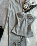 Dermearne  Y2K Light Gray Pants Suit Womens Harajuku Sexy Slim Tube Tops Goth High Waisted Sweatpants Hot Girl Autumn Winter Two Piece Sets