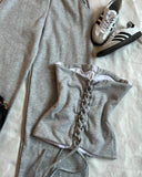 Dermearne  Y2K Light Gray Pants Suit Womens Harajuku Sexy Slim Tube Tops Goth High Waisted Sweatpants Hot Girl Autumn Winter Two Piece Sets